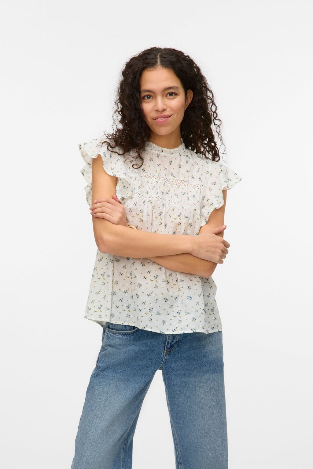 Trine Lace Top - Snow White Maguerite Blue Jasper
