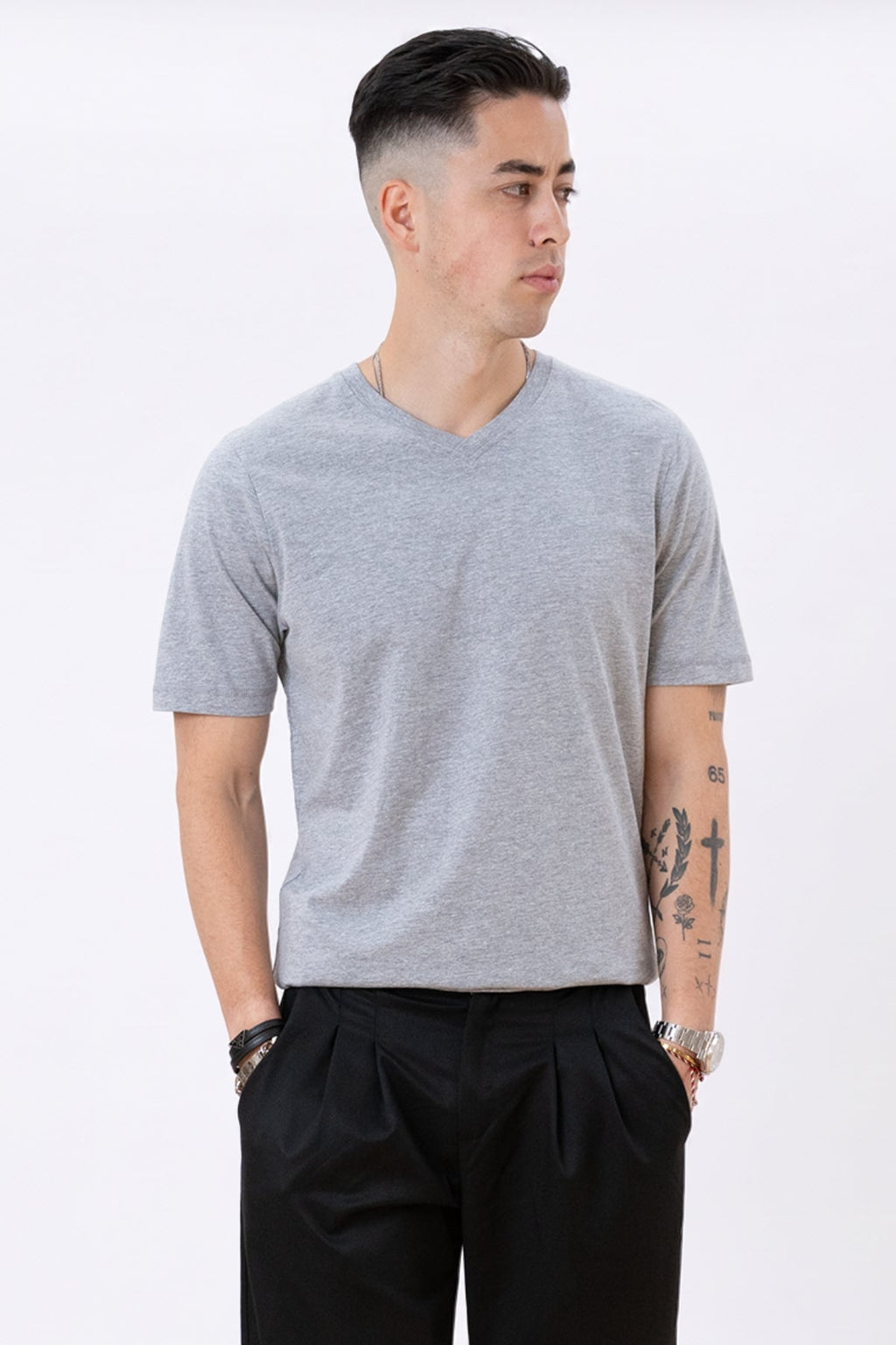 Basic T-shirt col V - Oxford Gris