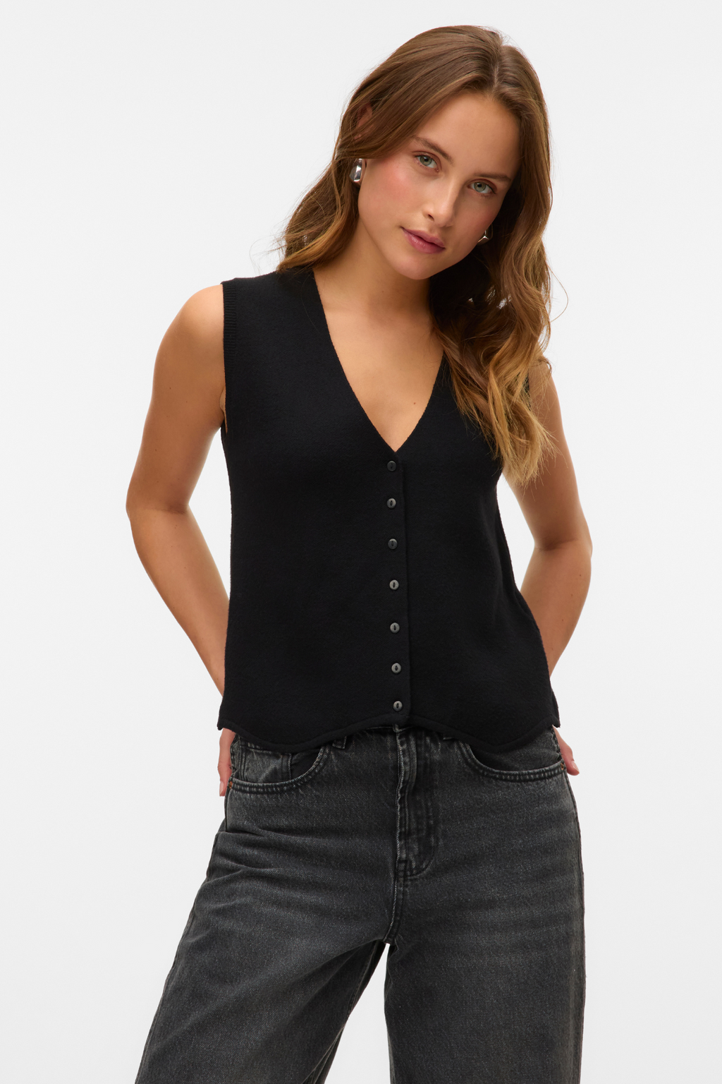 Gold V-Neck Vest - Black