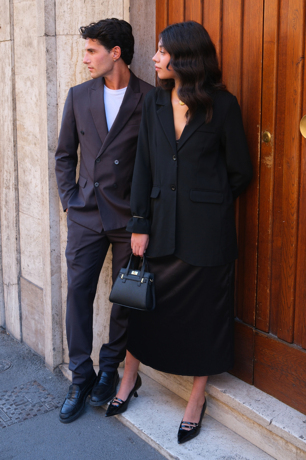 Premium Costume à double poitrine (noir)