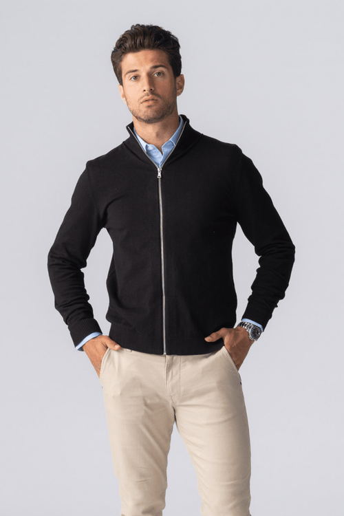 Cardigan zippé à pullover - Noir