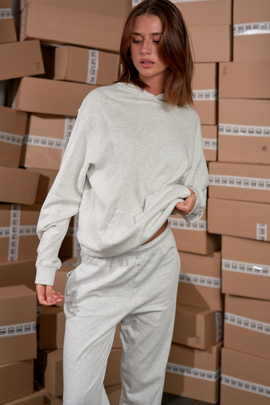 Sweat à capuche sans cordonnage - gris