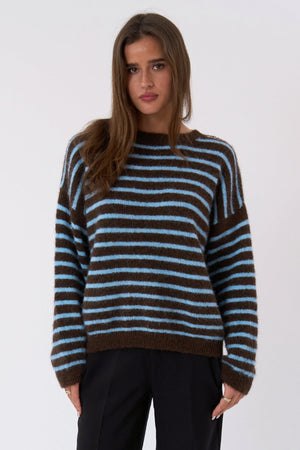 Tricot rayé Sienna - Chocolat/Bleu clair