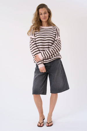 Tricot rayé Sienna - Rose/Chocolat