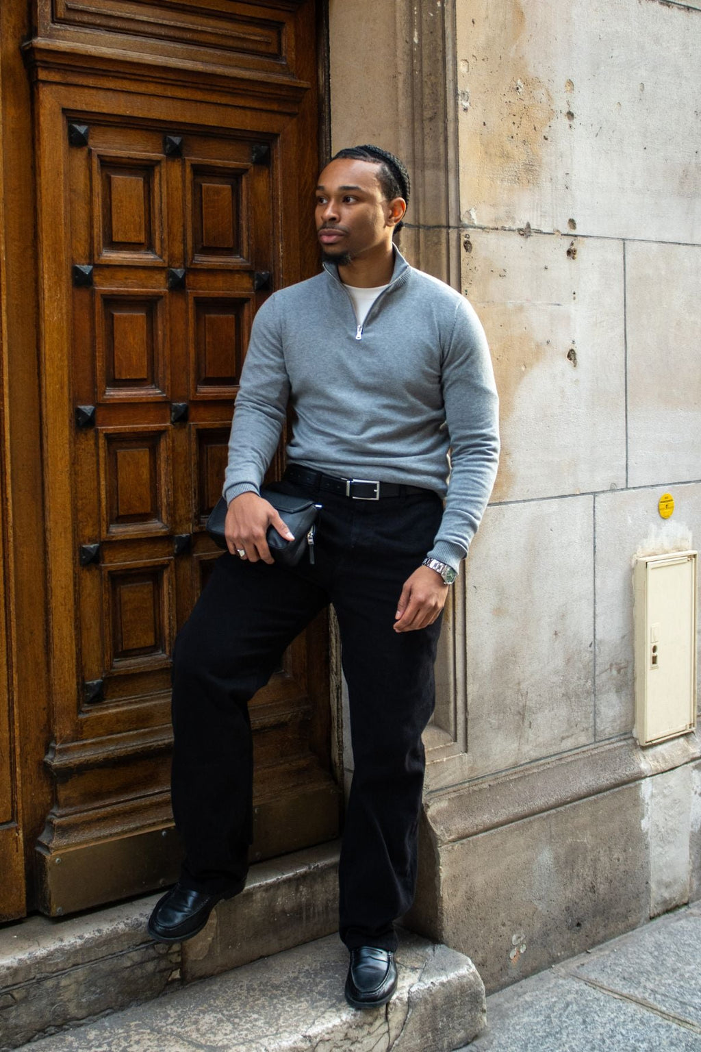 Chino droit en coton - Noir