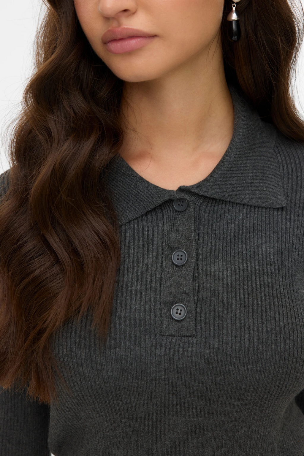 Silje Poloneck Pullover - Dark Grey Melange