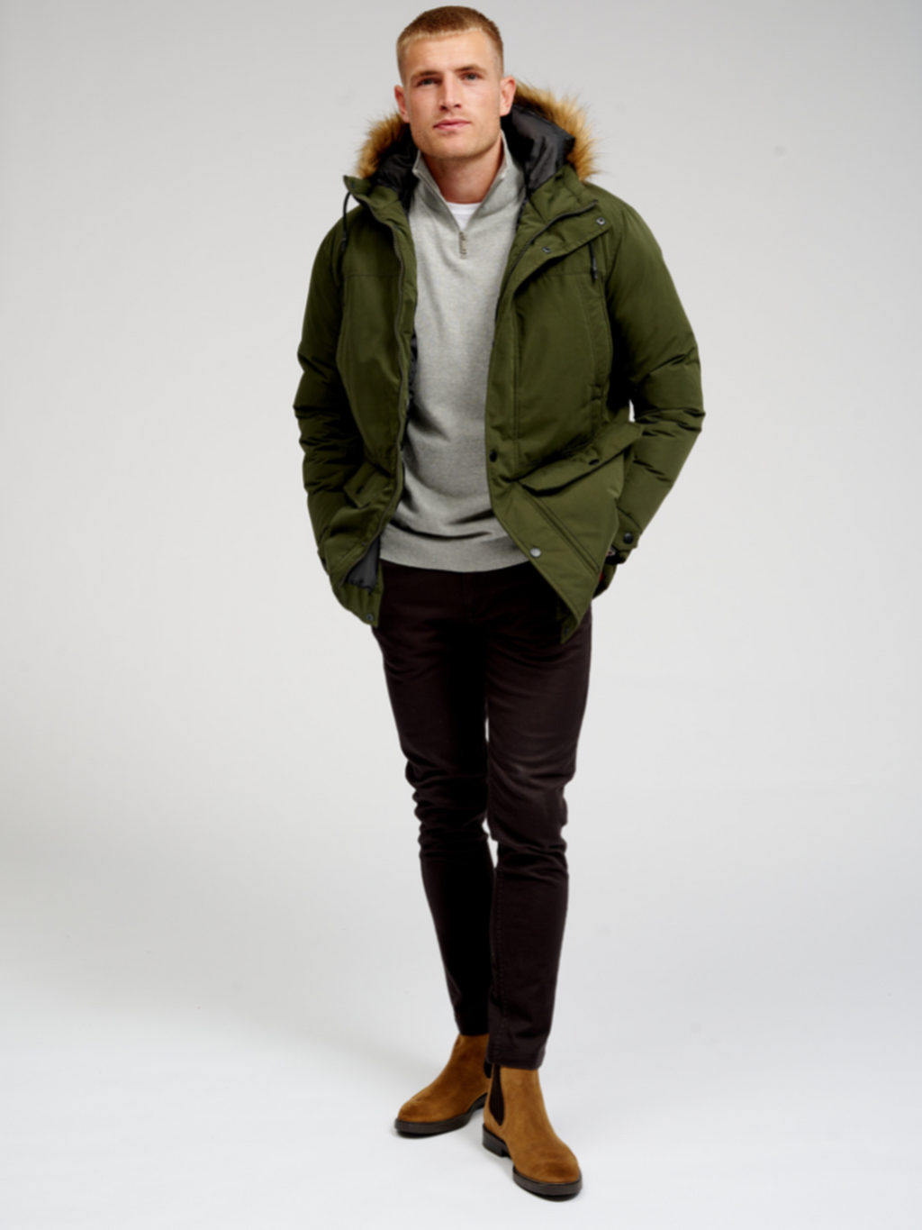 Classic Long Parka Jacket - Dark Green