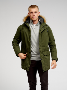 Veste de parka longue classique - vert foncé