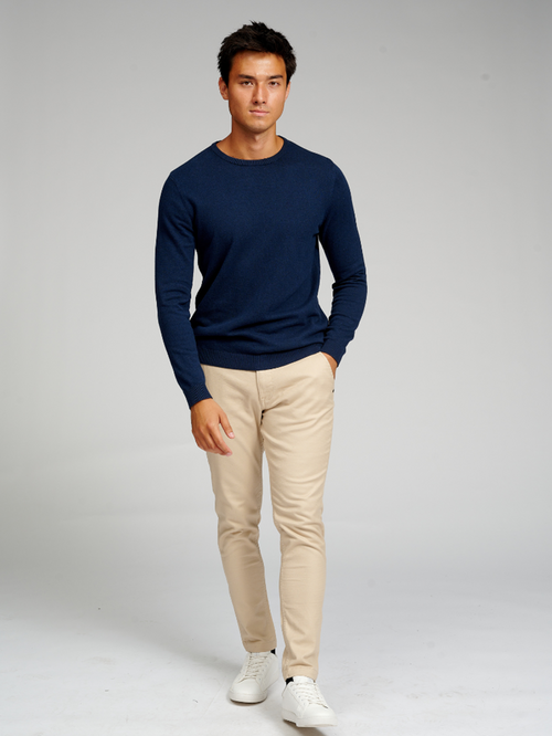 Basic Knit Crewneck - Navy - TeeShoppen - Blå