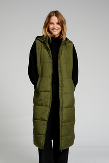 Long Puffer Vest - vert foncé