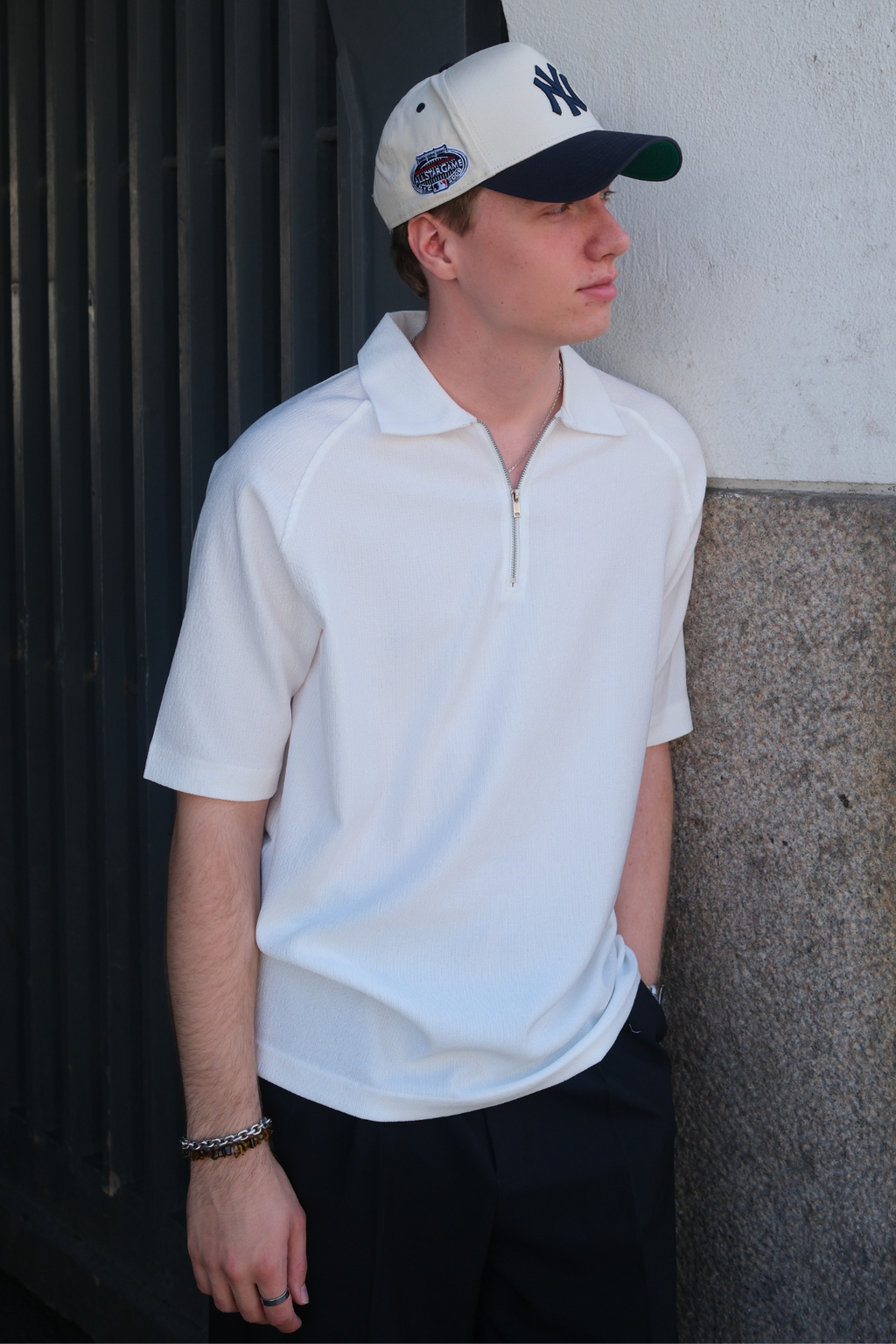 Enzo Short Sleeve Half Zip - White