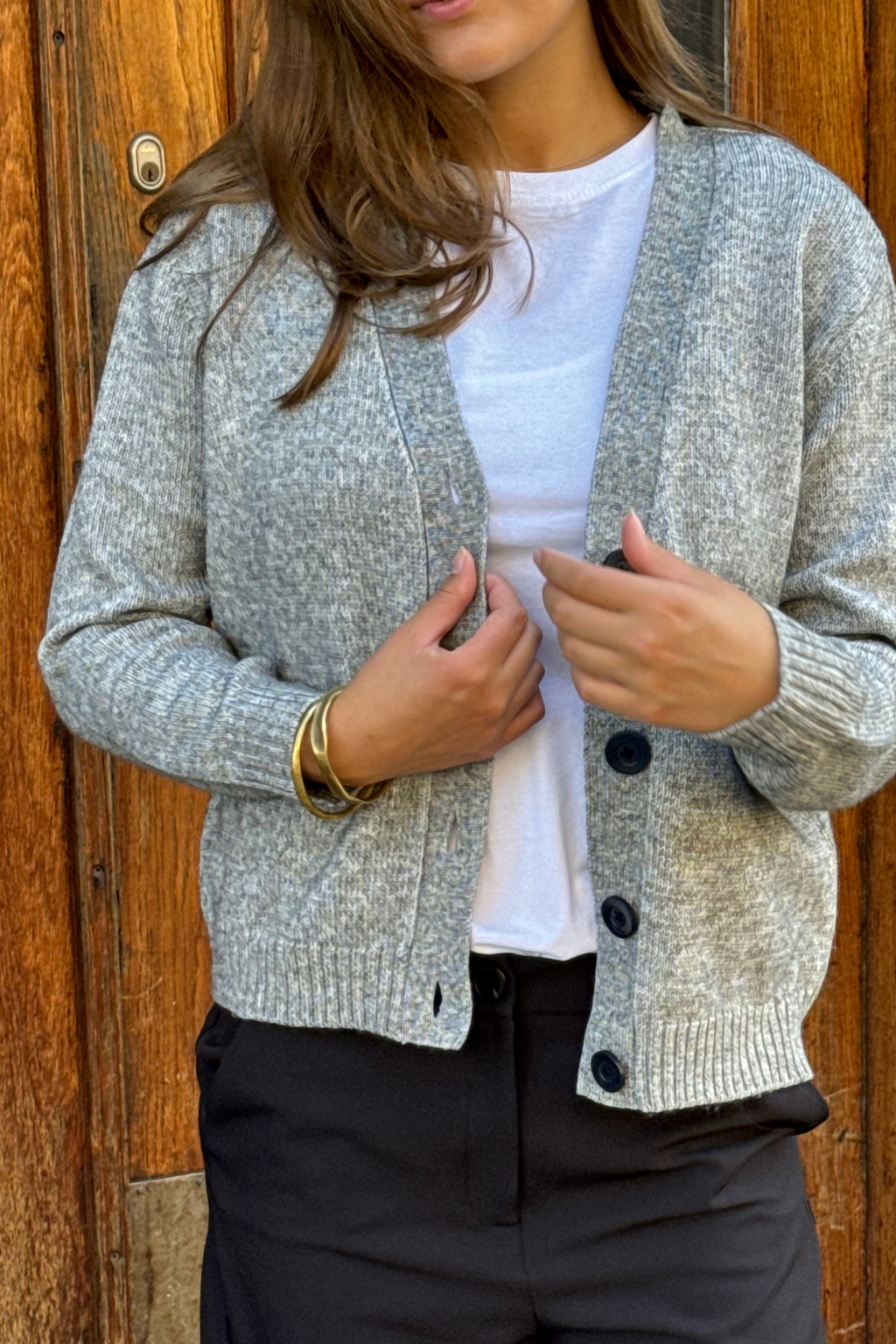 Cardigan tricoté - mélange gris clair