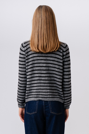 Crizette Striped Knit Cardigan - Grey/Black