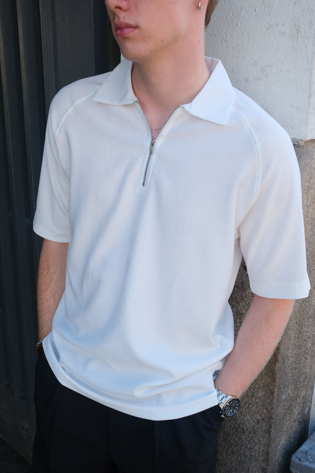 Enzo Short Sleeve Half Zip - White