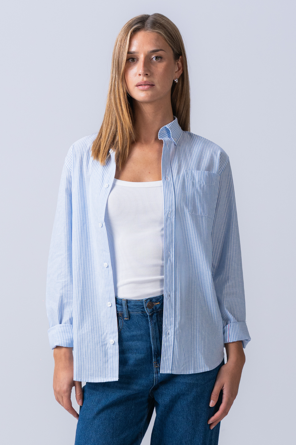 Boyfriend Oxford Shirt - Bleu clair / blanc
