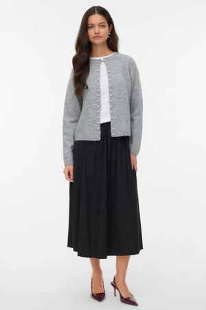 Magalene O-Neck Pearl Cardigan - Medium Grey Melange
