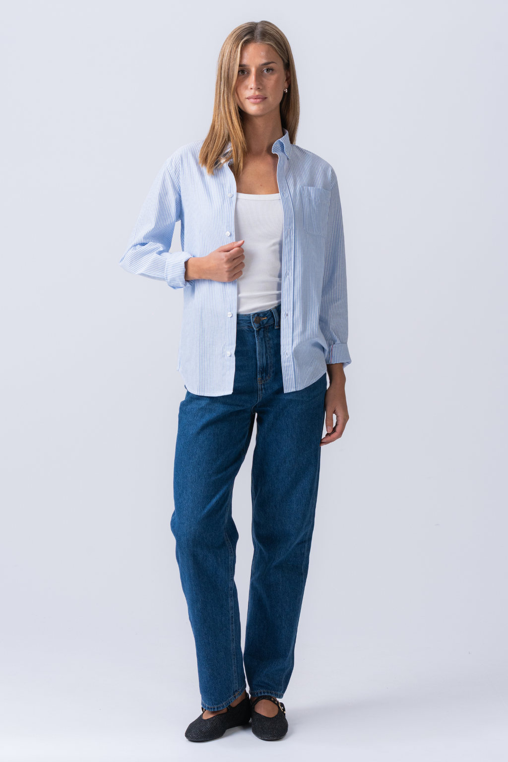 Boyfriend Oxford Shirt - Bleu clair / blanc