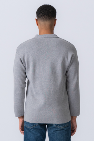 Knitted Long Sleeve Polo - Grey