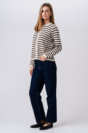 Crizette Striped Knit Cardigan - Off White/Brown