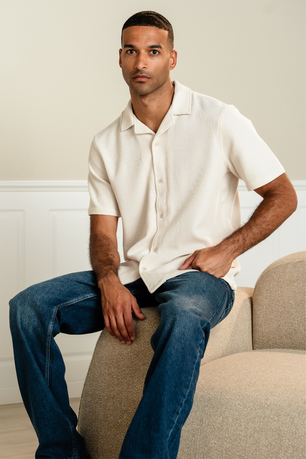 Chemise tricotée - beige