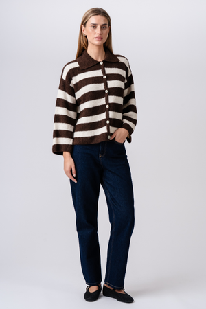 Josie Polo Knit - Brown/Off White