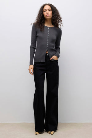 Cardigan en tricot ukino o-cou - mélange gris foncé