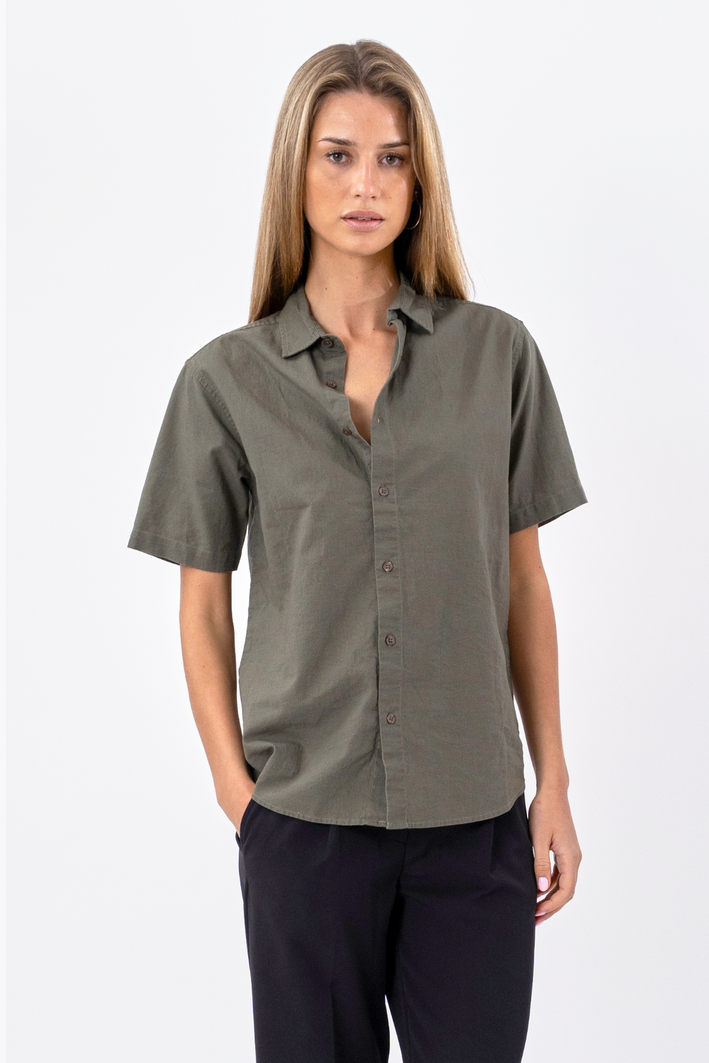 Chemise en lin à manches courtes - armée