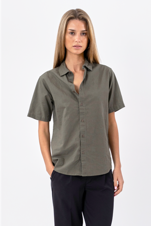 Chemise en lin à manches courtes - armée