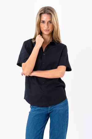 Chemise en lin à manches courtes - Noir