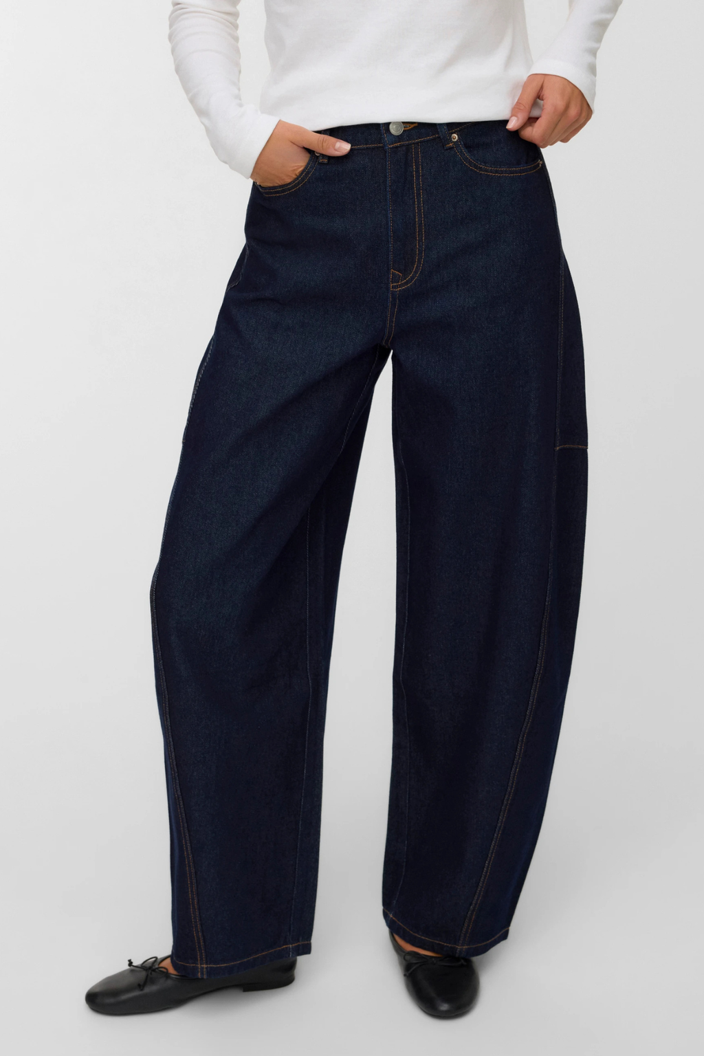 Kaitlin Wide Barrel Jeans -  Dark Blue Denim