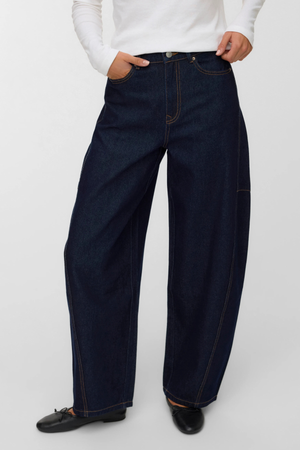 Kaitlin Wide Barrel Jeans -  Dark Blue Denim