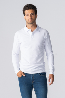 Muscle Long Sleeve Polo Shirt - White