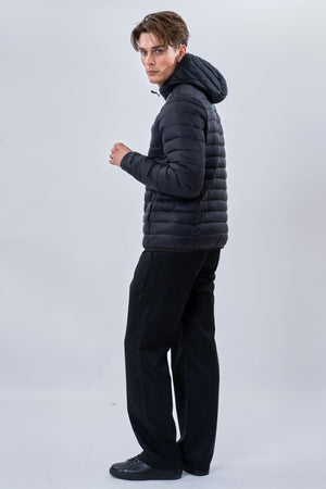 Blouson bouffant léger à capuche - Noir