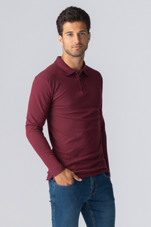 Muscle Long Sleeve Polo Shirt - Burgundy