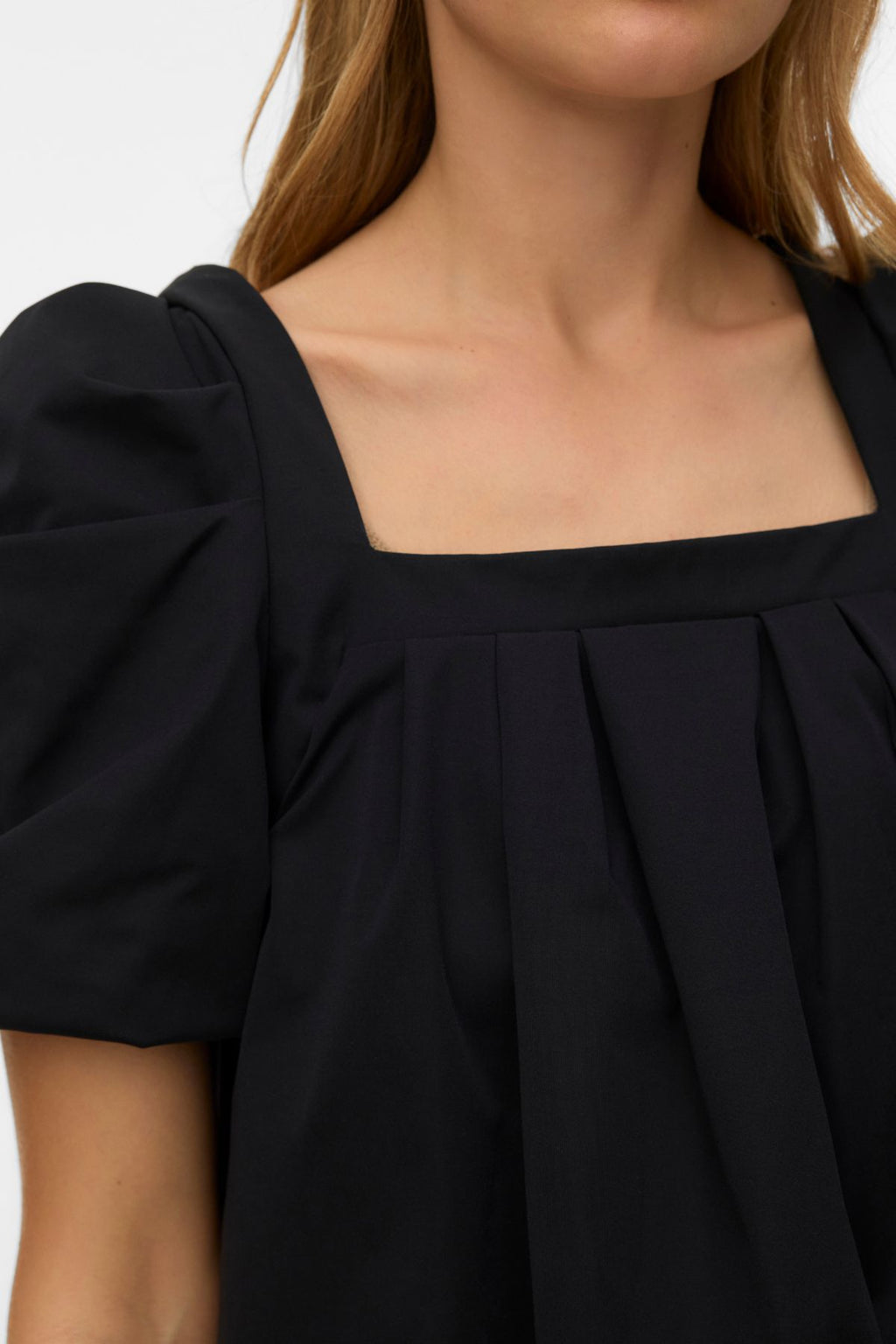 Ann Ss Square Neck Short Dress - Black