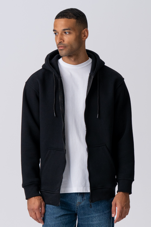 Sweat à capuche à zip détendu - noir
