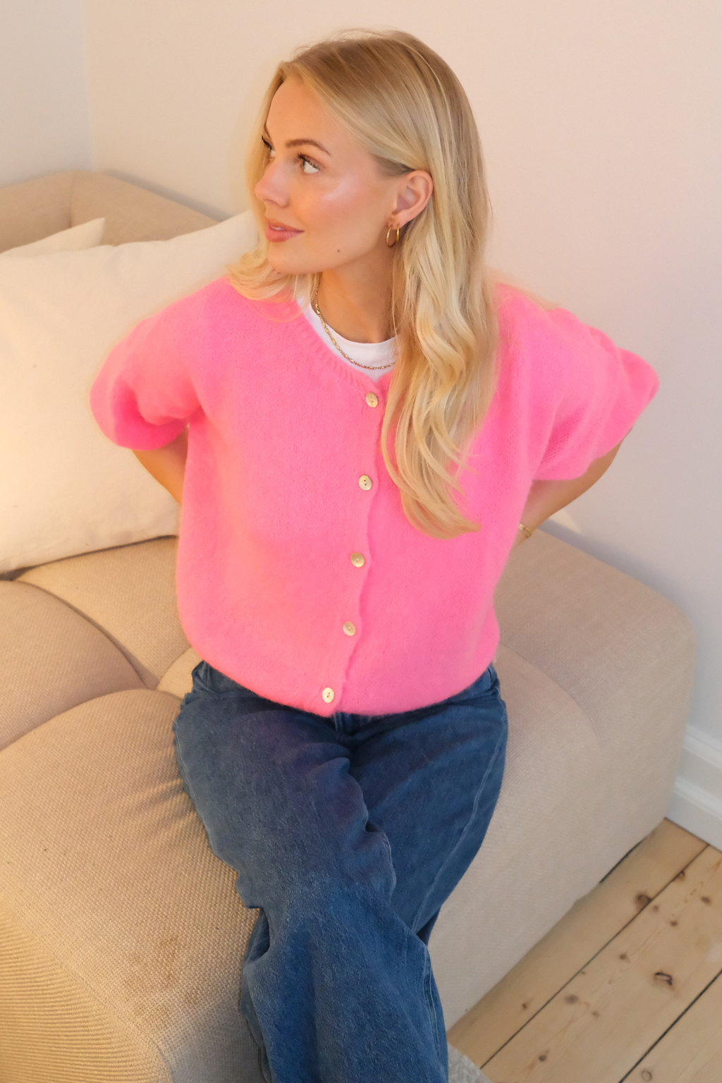 Mary Short Sleeved Knit - Baby Pink