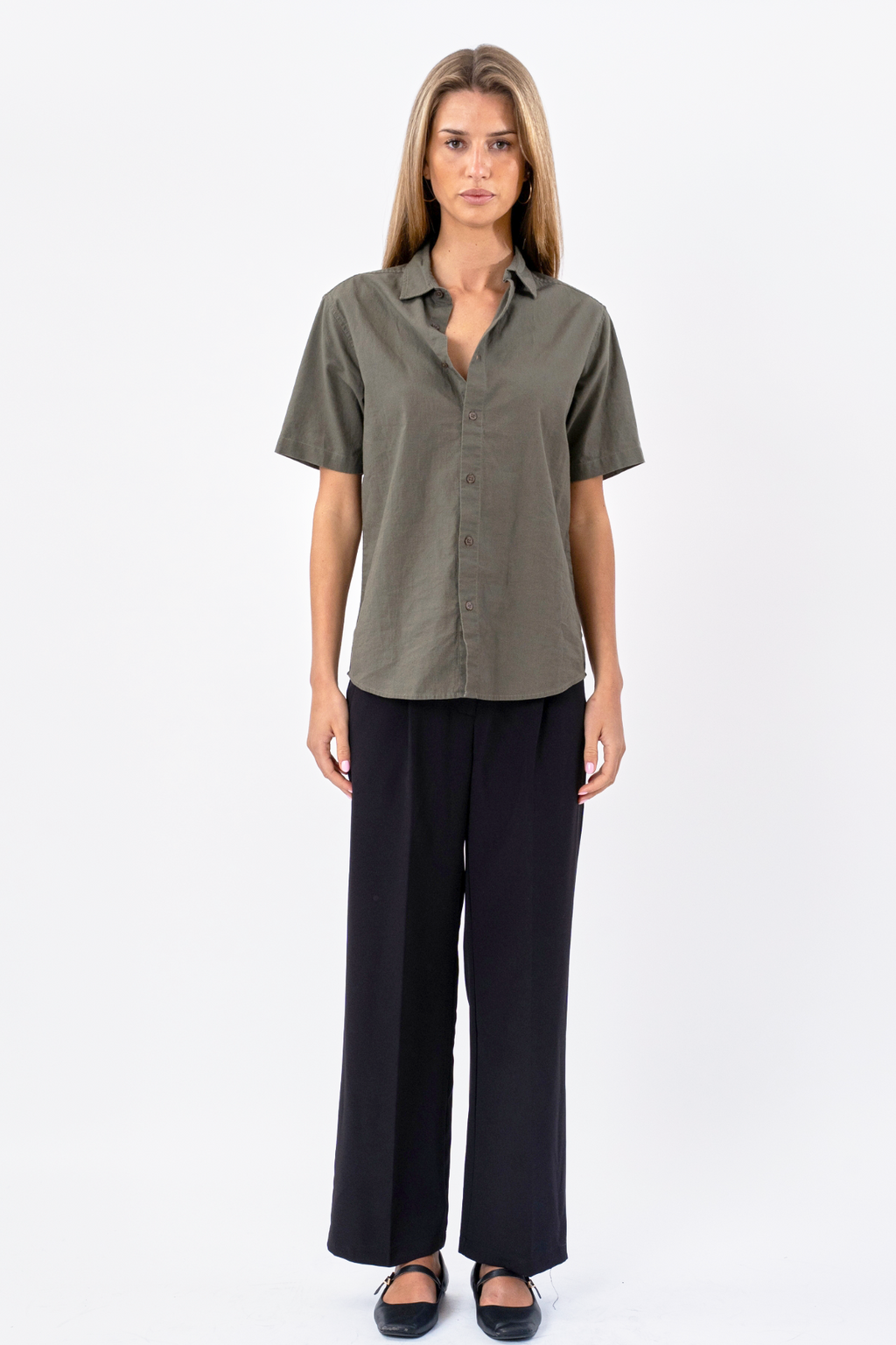 Chemise en lin à manches courtes - armée