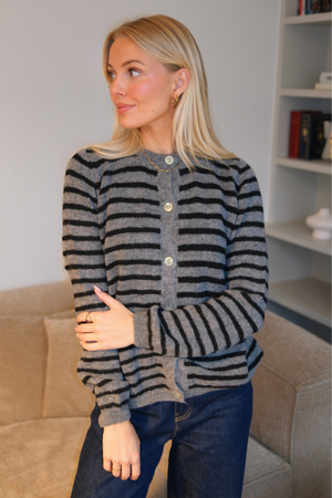 Crizette Striped Knit Cardigan - Grey/Black