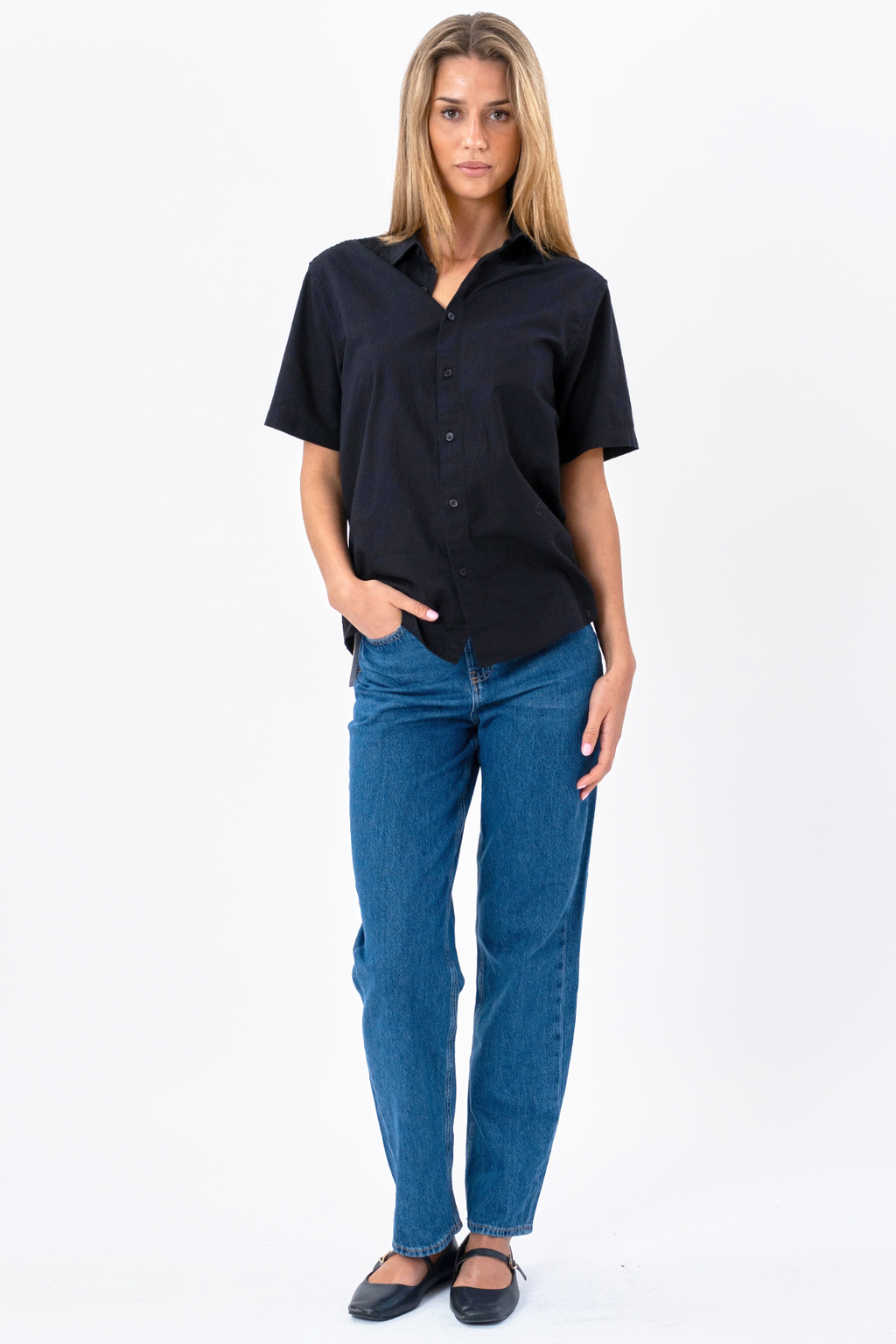 Chemise en lin à manches courtes - Noir