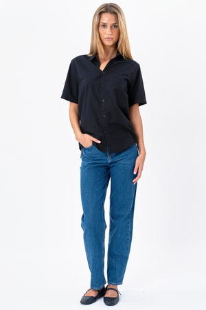 Chemise en lin à manches courtes - Noir