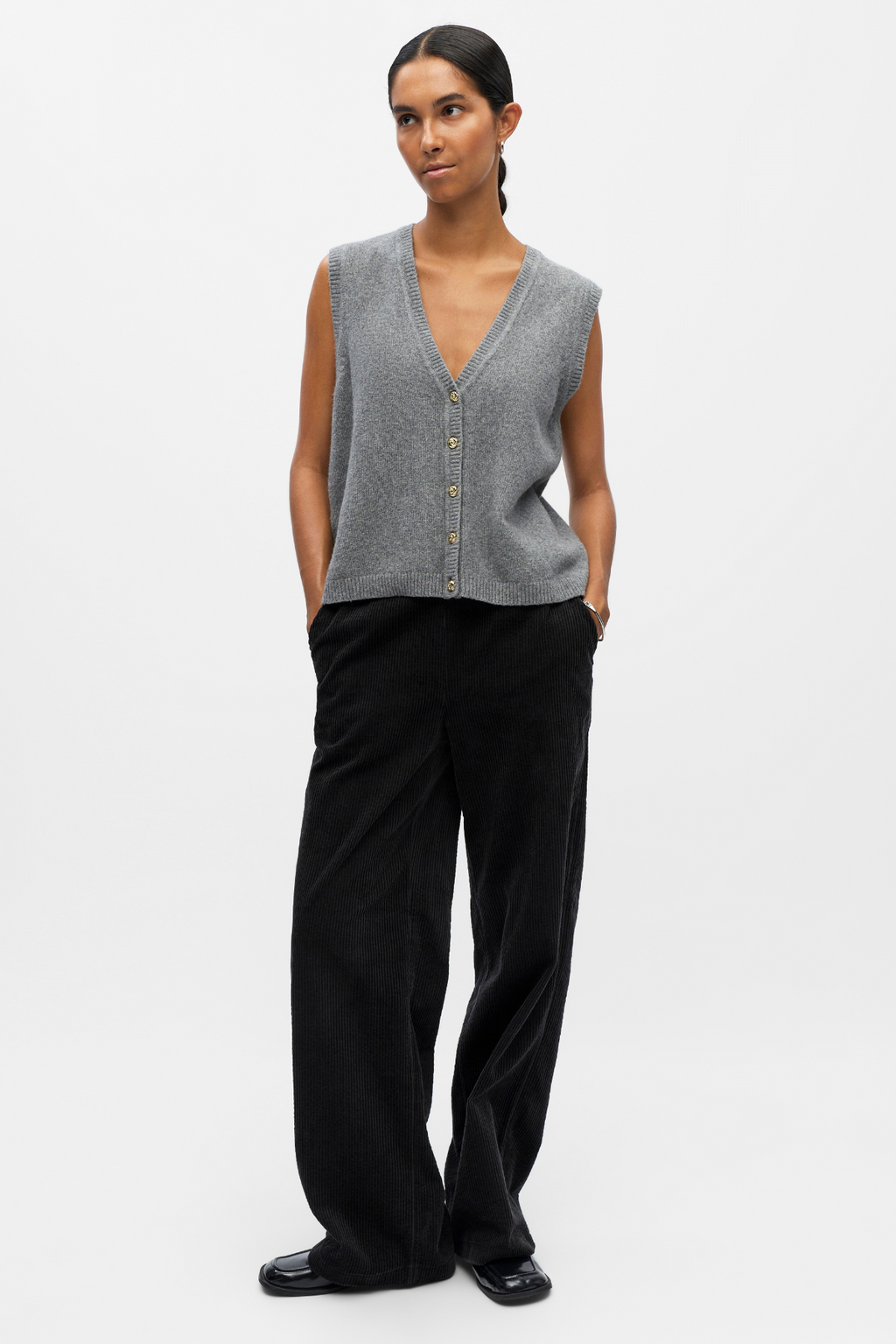 Ivona S/L Knit Vest - Medium Grey Melange