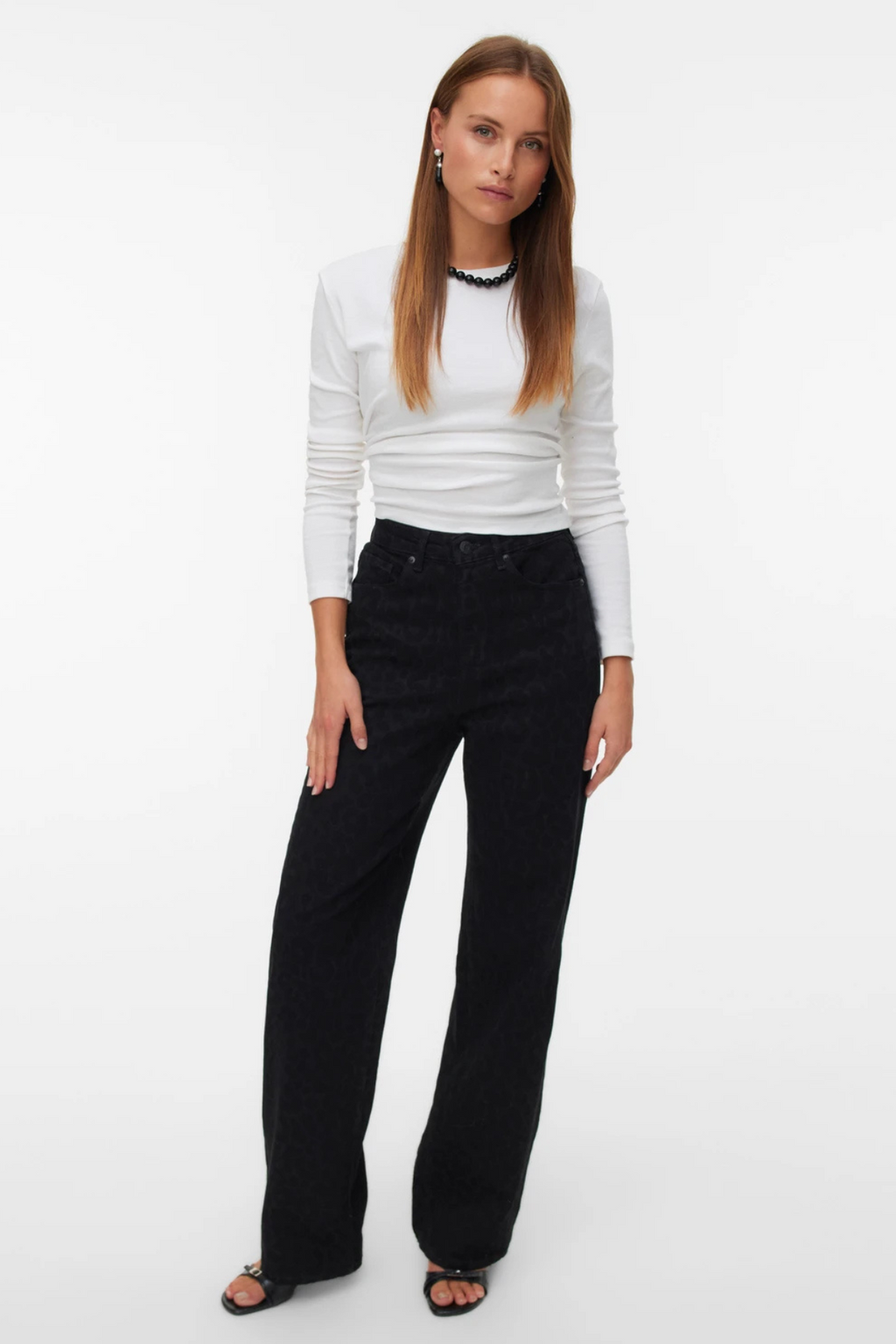 Tessa Wide Jeans Animal Print - Black Denim Leopard