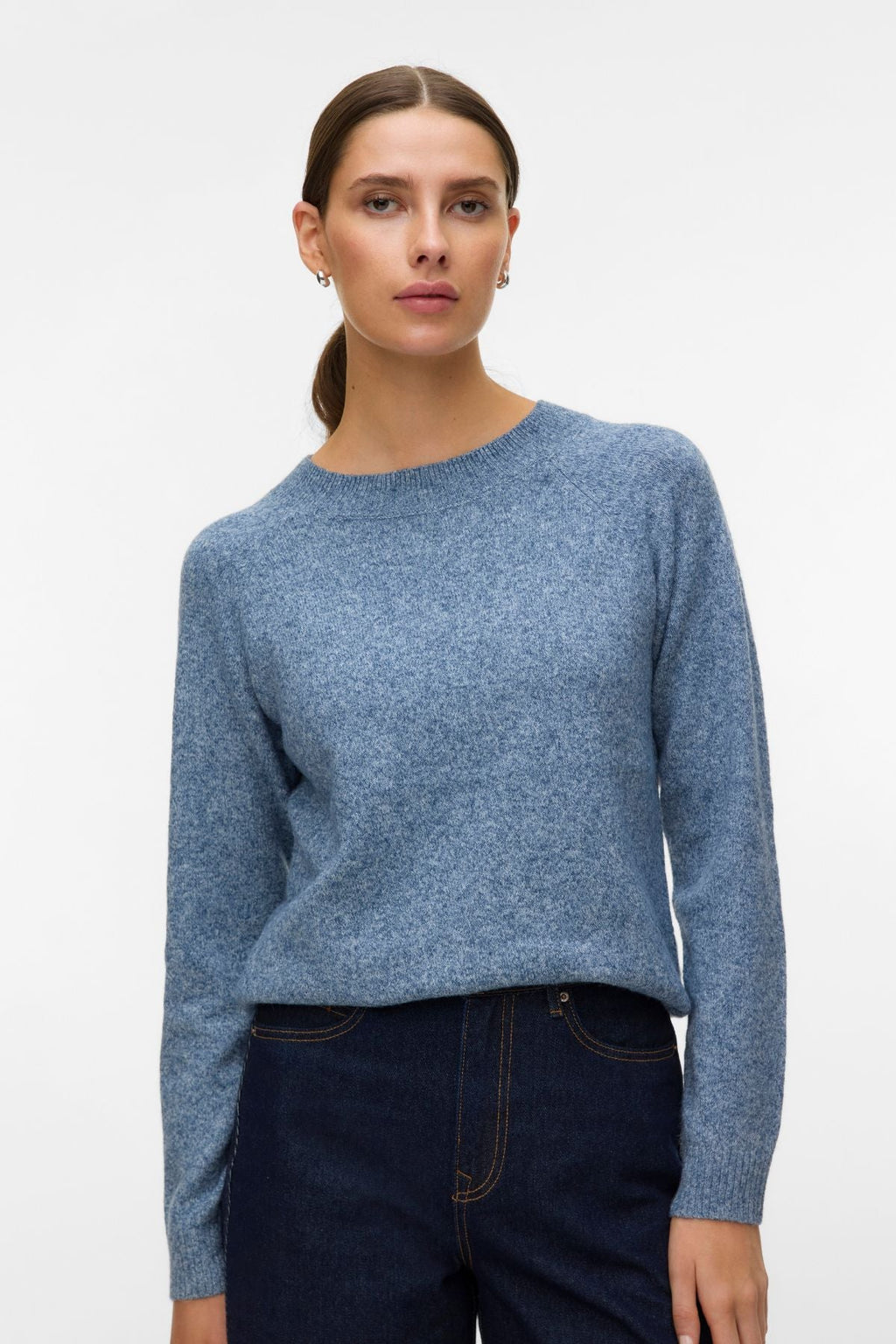 Doffy O-Neck Blouse - Dark Denim w. White Melange