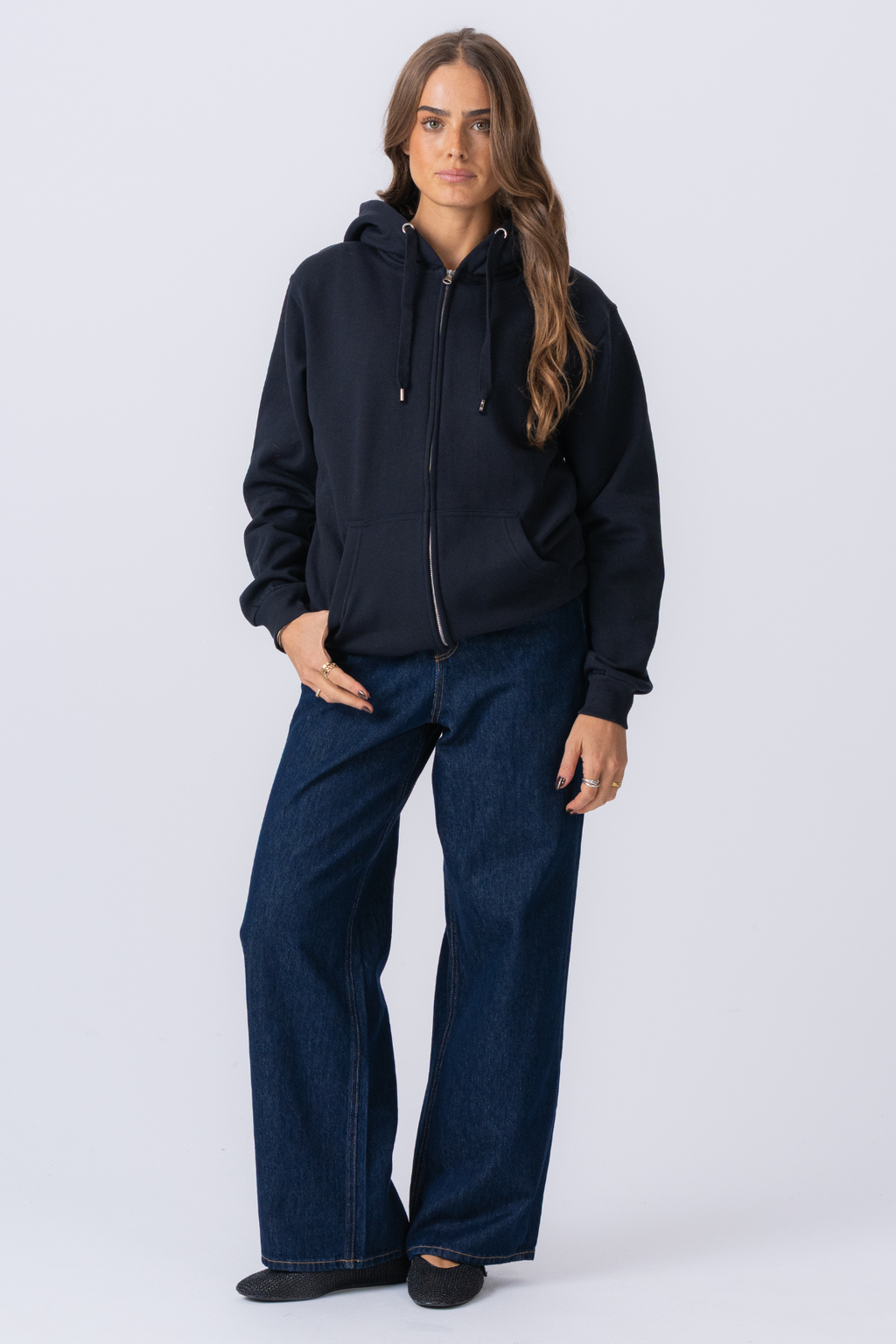 Basic Hoodie zip - marine noire