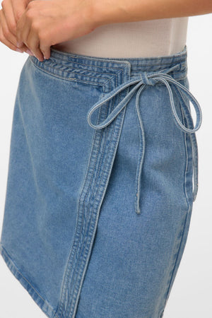 Liza Short Denim Wrap Skirt - Medium Blue Denim
