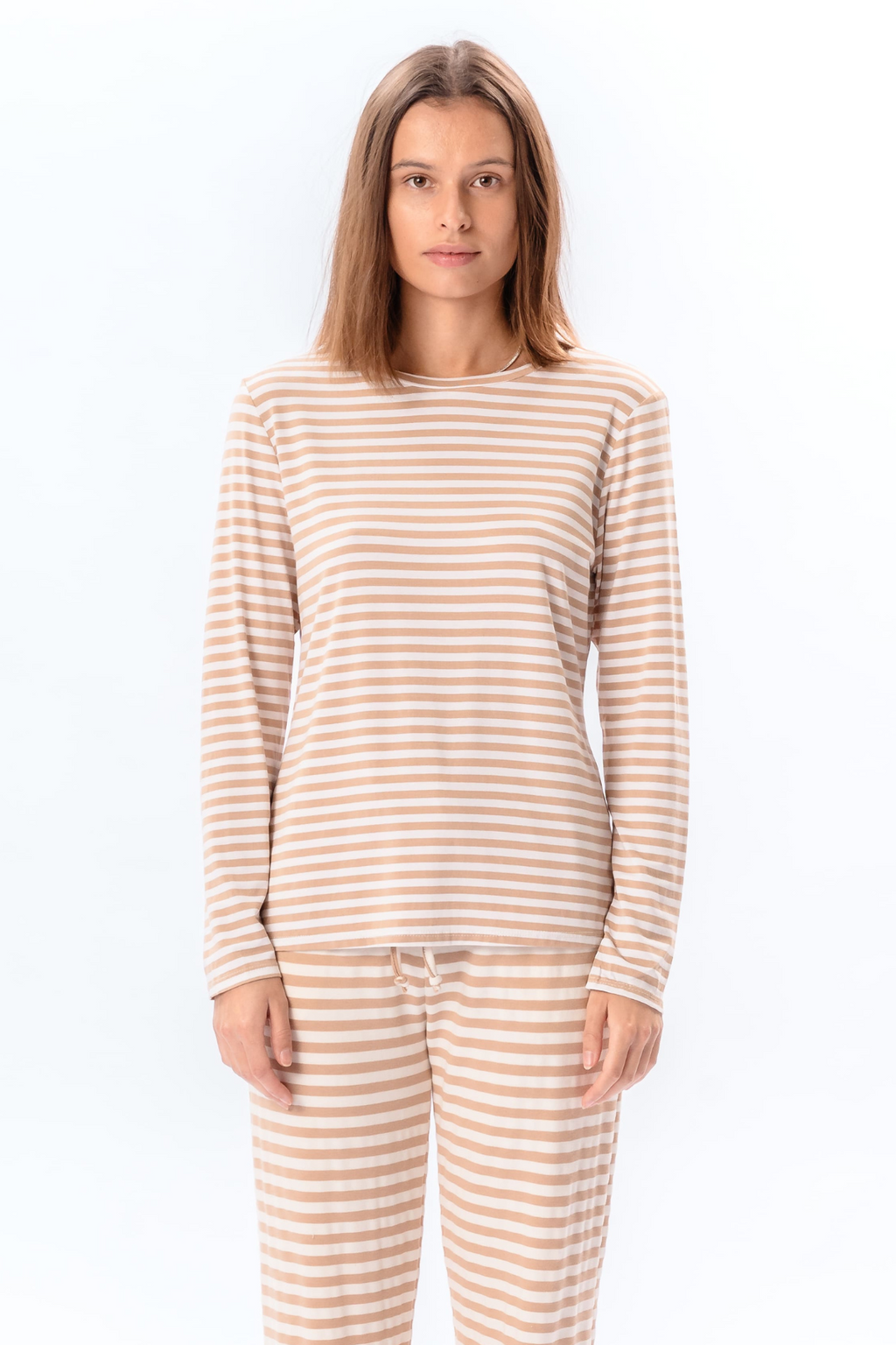 Stripped Long Sleeve Slim Fit - Beige