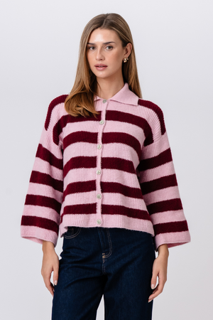 Josie Polo Knit - Pink/ Burgundy