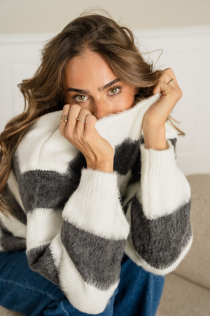 Celina Striped Knitted Sweater - White/Grey