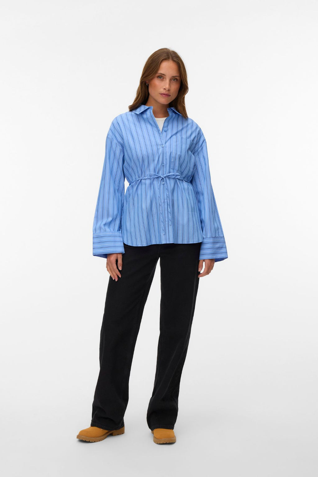 Chemise Ceinture Gina - Rayures Provence : Marine Pivoine/Blanc Neige